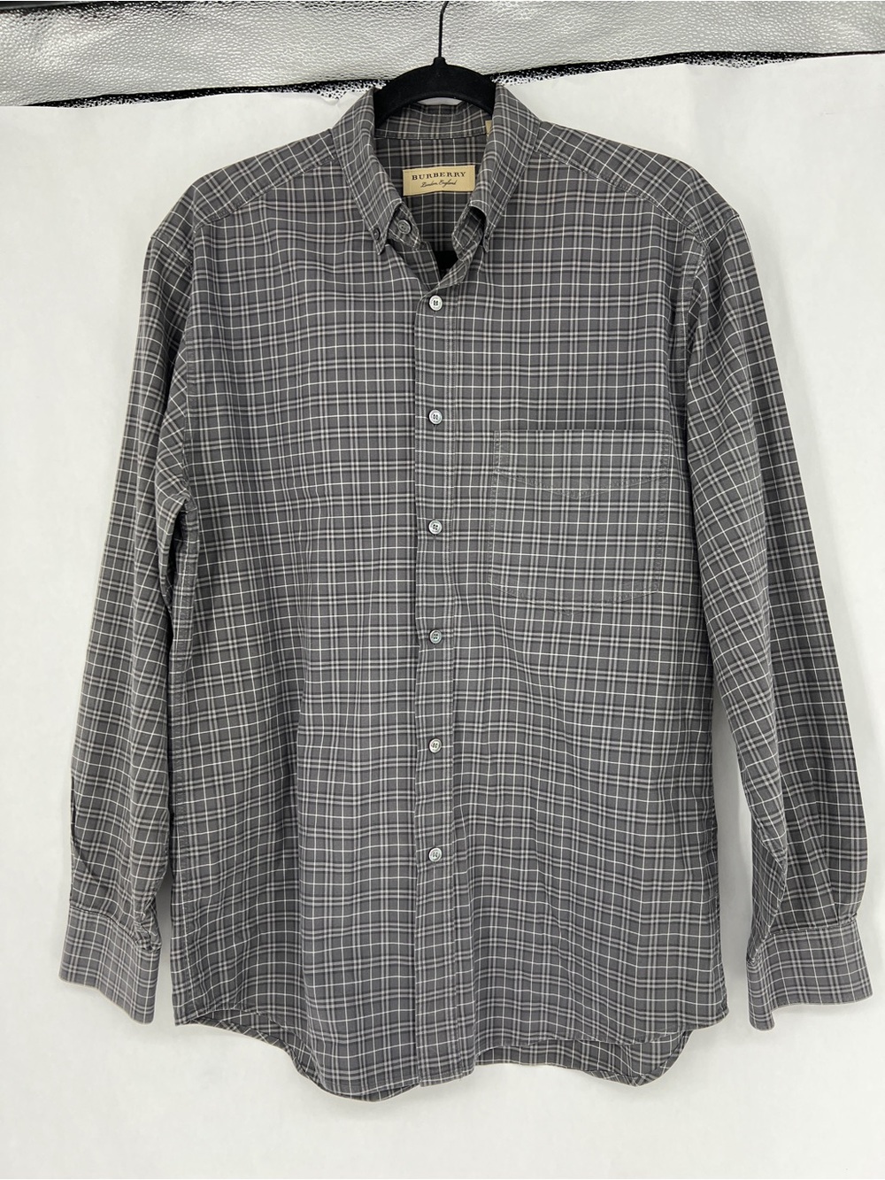 Burberry Gray Plaid Long-Sleeve Button-Down Shirt